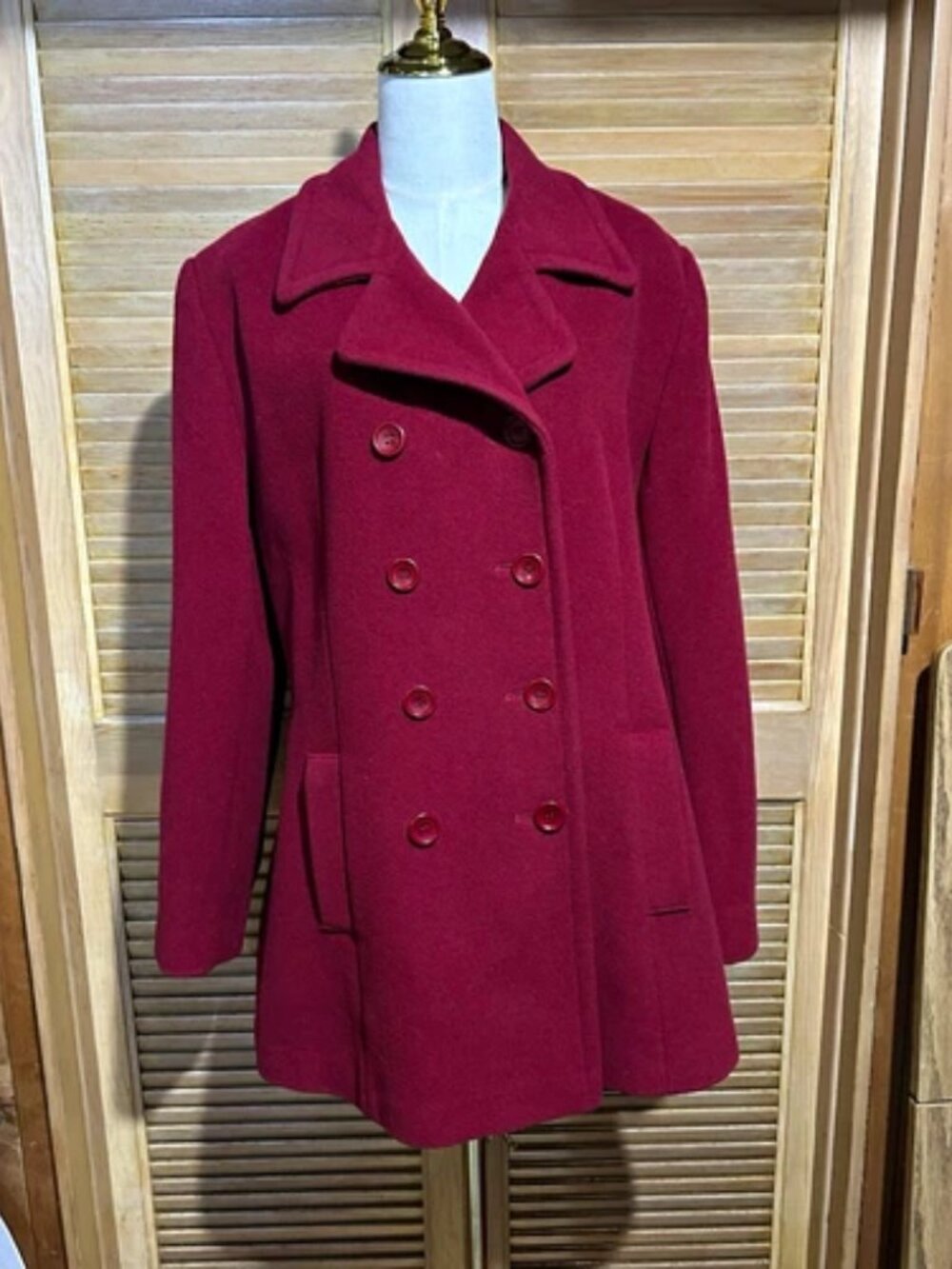 Halston Studio Women's Burgundy Double-Breasted Lined Pea Coat Size 16